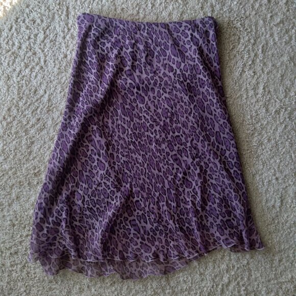 Vintage Y2K Hillard & Hanson Purple Leopard Print 100% Silk Midi Skirt - Picture 3 of 5